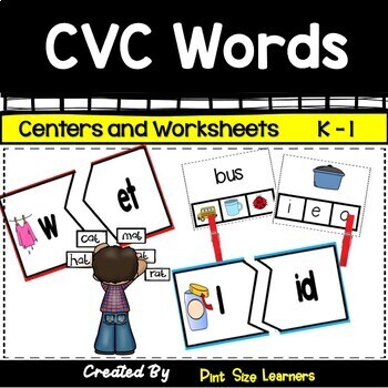 Phonics | Words Activities | CVC Centers | Worksheets by Pint Size Learners