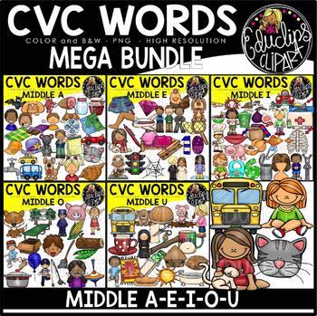 Preview of CVC Words Clip Art Mega Bundle {Educlips Clipart}