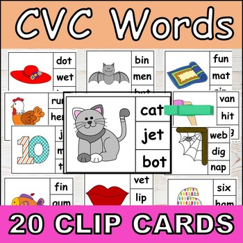CVC Words Clip Cards by My Kinder Universe | TPT