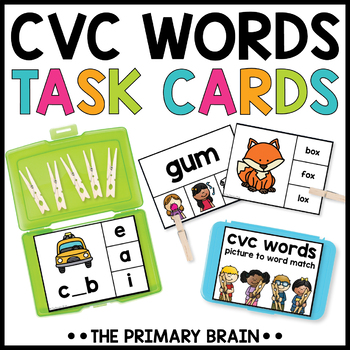 Preview of CVC Words Clip Cards for Task Card Boxes | Fine Motor Skills Center Activities