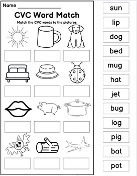CVC Words Cut and Paste Matching Activity by Kasey Osborne | TPT