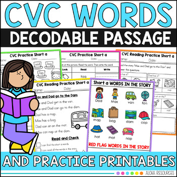 Preview of CVC Words Decodable Passage Reading Comprehension Short a Worksheets FREEBIE