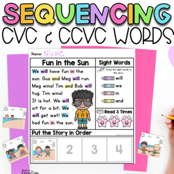 Preview of CVC Words Decodable Phonics Reading Passages | Comprehension & Retell Sequencing