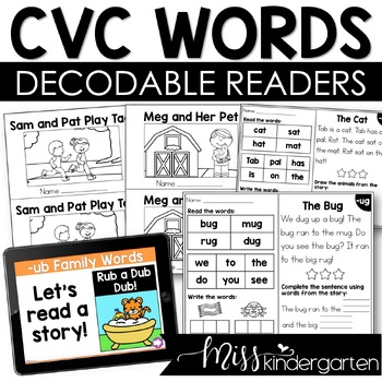 Preview of Decodable Books CVC Word Family Reader Kindergarten Printable Books & Boom Cards