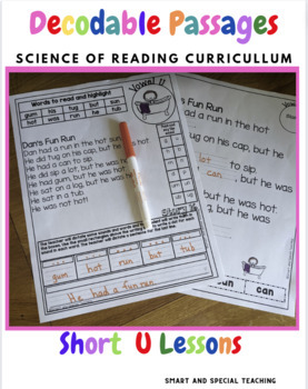 Preview of CVC Words Decodable Stories Short U Kindergarten RTI