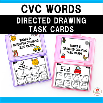 Preview of CVC Words Directed Drawing Task Cards | Fine Motor Skills | Science of Reading