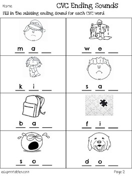 CVC Words - Ending Sounds Practice by eduprintables | TpT