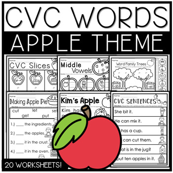 Preview of Fall CVC Words Apple Themed Worksheets