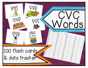 CVC Words Flash Cards and Data Tracker by The Peaceful Elementary Teacher