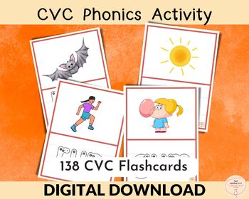 Preview of CVC Words Flashcards for Kindergarten, CVC Word Builder, Trace the Word Cards