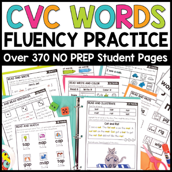 Preview of CVC Words Fluency Practice Pages | No Prep Word Family Worksheets Activities