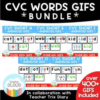 Preview of CVC Words GIFS Growing BUNDLE ($30 value)