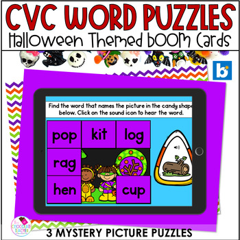 Preview of CVC Words with Short Vowels Halloween Activities BOOM Cards™