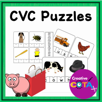 CVC Words Kindergarten Literacy Activities Task Card Puzzles | TPT