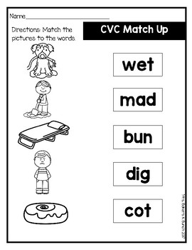 CVC Words Match Up~~~~~~~~ by Mrs Bakers K Bunch | TpT