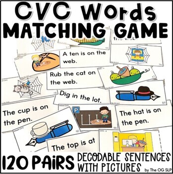 Preview of CVC Words Matching Decodable Sentences with Pictures - CVC Matching Game