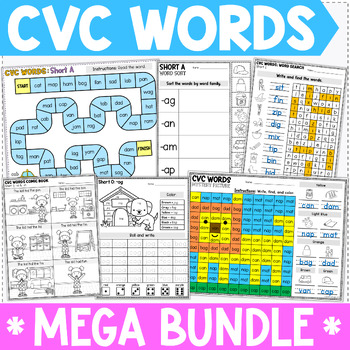 Preview of CVC Words Mega Bundle - CVC Word Families - Fun CVC Review Worksheets