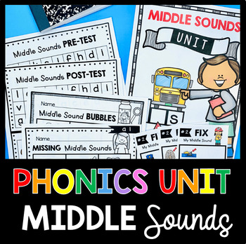 Preview of CVC Words - Middle Sounds - Medial Vowels - Phonics Worksheets Literacy Centers