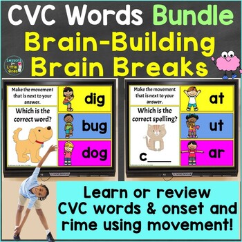Preview of CVC Words, Onset Rime with Brain Breaks Bundle Google Slides & PowerPoint