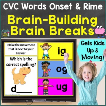 Preview of CVC Words Onset & Rime with Brain Breaks, Movement Google Slides & PowerPoint