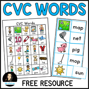 Cvc Words Page And Matching Mat Free By Mrsgalvan Cvc Words 