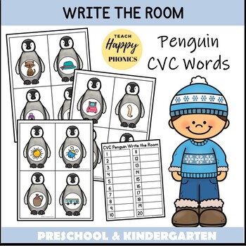 Preview of CVC Words Penguin  Write the room Activity
