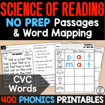 Preview of CVC Words Phonics Worksheets Science of Reading Comprehension Decodable Passages