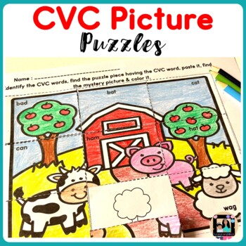 Preview of CVC Words Picture Puzzles | Short Vowel Mystery Pictures Activity