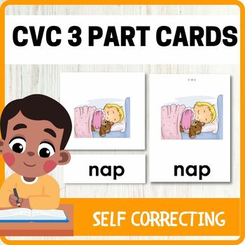 Preview of CVC Words - Picture to Label Matching with Answers (3 Part Cards)