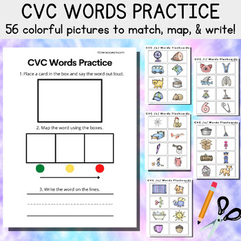 Preview of CVC Word Mapping Practice: 56 pictures with Elkonin Boxes and writing lines!