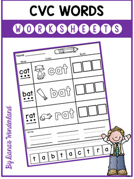 cvc word worksheets read color build write by danas