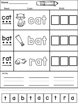 CVC Word Worksheets: Read, Color, Build, Write by Dana's ...