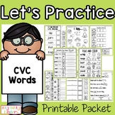 CVC Words Printable Packet, No Prep, Short a, e, i, o, u