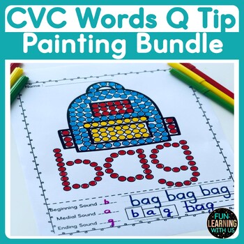 Preview of CVC Words Q-Tip Painting Bundle | Short Vowel Craft Activities