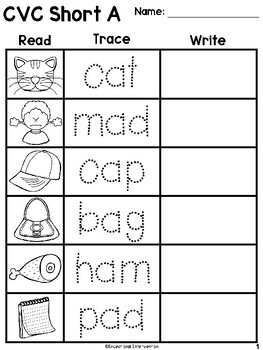 cvc words read trace write practice pages by exceptional intervention