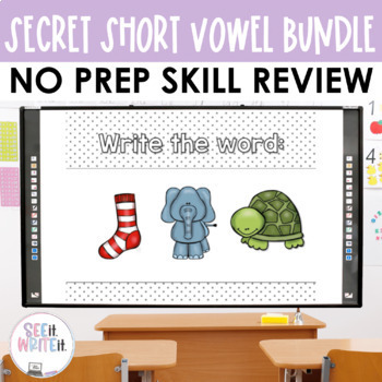 Preview of Interactive Secret Short Vowel CVC Words Game Pictures Word Work Activities