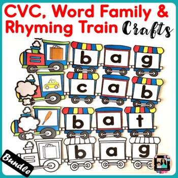 Preview of CVC Words Rhyming Words & Word Family Train Crafts Bundle