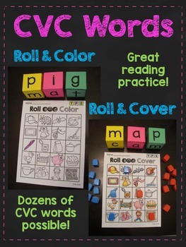 Preview of CVC Words Roll (Short Vowels Game Fun Blending Literacy Center)