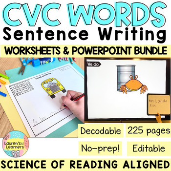 Preview of CVC Words Sentence Writing Phonics Worksheets and PowerPoint