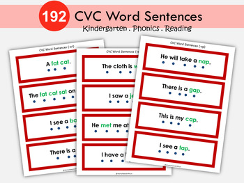 Preview of Reading Simple CVC Sentences, Kindergarten Tap and Track Activity, T-167