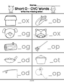 cvc words short 0 write the missing letter printing worksheet phonics