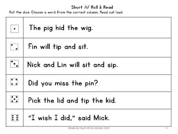 Short Vowel CVC Words Roll & Read {Sentences, Phrases} by Open Mind Literacy
