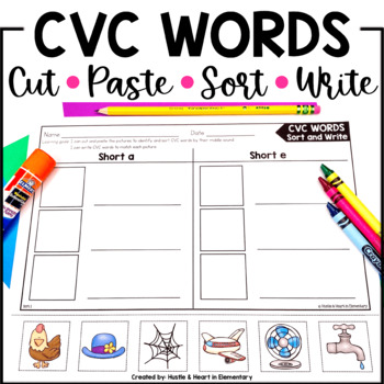 Preview of CVC Words Sort and Write | CVC Activities Cut and Paste