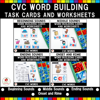 Preview of CVC Words Sound Task Cards and Worksheets Bundle | 50% off Sale