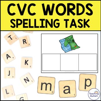 Preview of CVC Words Spelling | Letter Tiles Spelling Task Box for Special Education