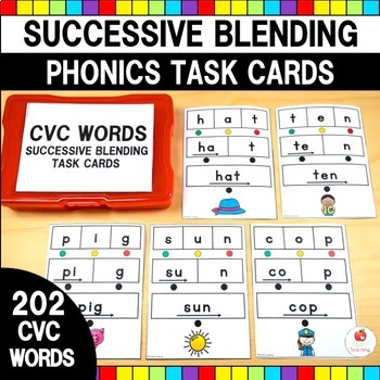 Preview of CVC Words Successive Blending Phonics Task Cards | Science of Reading