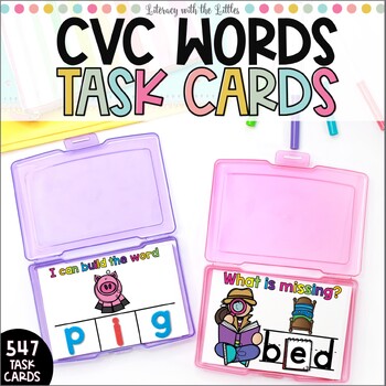Preview of Blending CVC Words Task Card Centers | Short Vowel Activities Beginning Readers