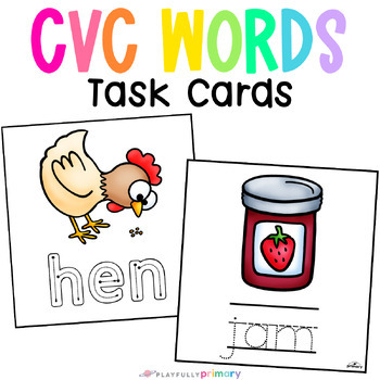 Preview of CVC Words with Pictures, Task Box CVC Picture Cards, Writing CVC Words