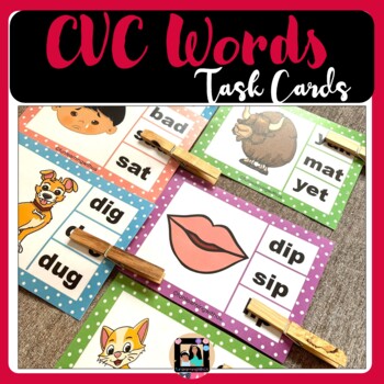 Preview of CVC Words Task Cards Phonemic Awareness cards |  CVC Word Clip Cards 
