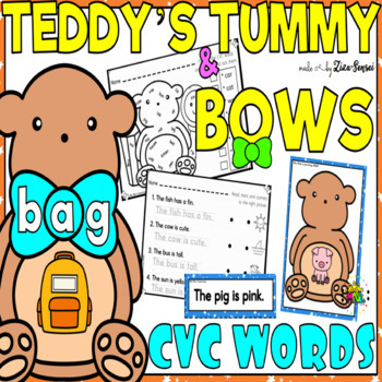 Preview of CVC Words Matching Activity And Worksheets Pack Teddy Bear Theme